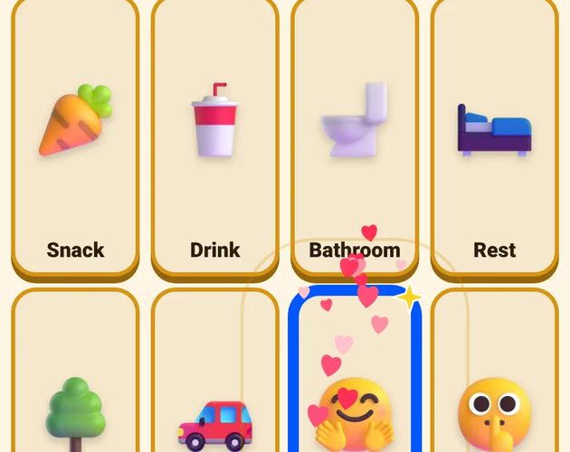 Talanoa: a grid of picture tiles like Snack, Drink and Hug